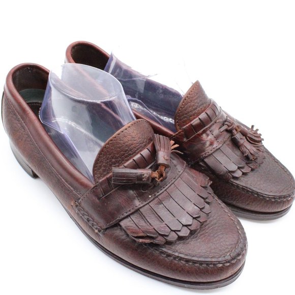 Vintage H.S. Trask Tassel Loafer Dress Shoes Mens 10 Brown Leather Slip Handsewn - Picture 1 of 8